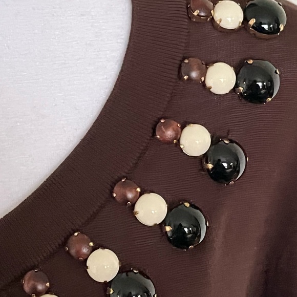 🍁ON SALE🍂KATE SPADE ‘RIO’ NWOT AUTHENTIC EMBELLISHED BROWN CARDIGAN SWEATER - Picture 5 of 10